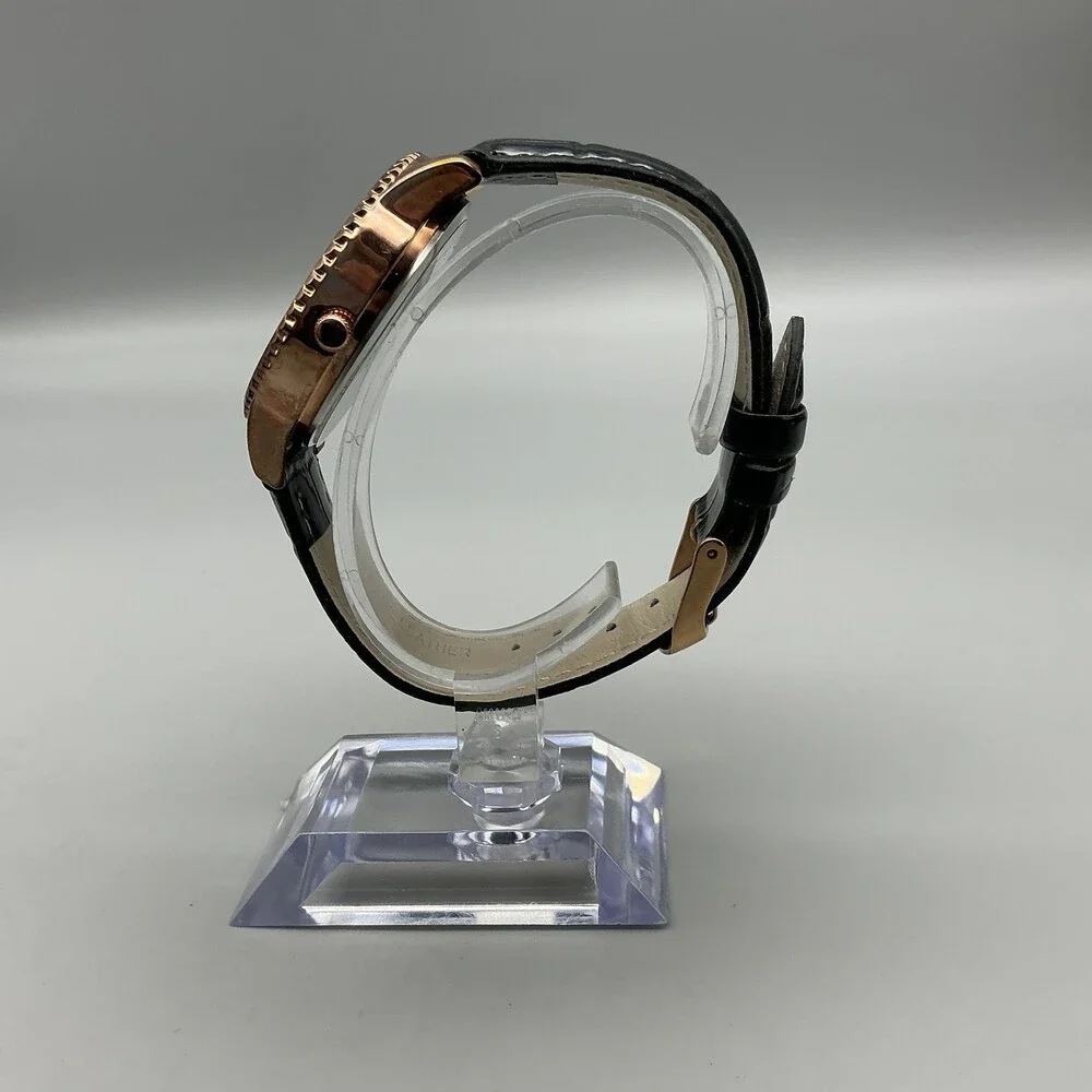 Stauer Womens Watch 38mm Silver Gold Tone Crystals Black Leather Strap